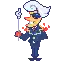 a pixel art illustration of a cartoon character holding a plate .