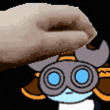 a pixel art of a cartoon character with horns and goggles