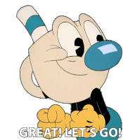 Great Lets Go Mugman Sticker - Great Lets Go Mugman The Cuphead Show Stickers
