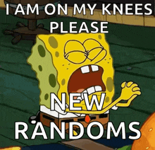 a cartoon of spongebob asking for new randoms