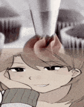 a drawing of a girl with her hand on her chin