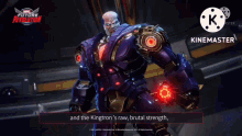 a screenshot of a video game called marvel future revolution showing king tron 's raw brutal strength .