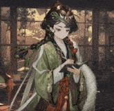 a woman with a crown on her head is holding a book
