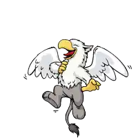 a cartoon of a griffin laughing with its wings spread