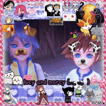 a picture of lucy and marcy surrounded by cartoon characters