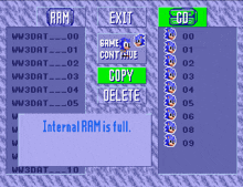 a screenshot of a video game that says ' internal ram is full ' on it