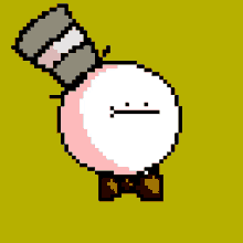 a pixel art of a cartoon character with a top hat and bow tie