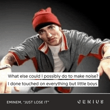 a picture of eminem with a quote that says " just lose it "