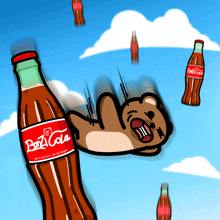 a cartoon of a bear with a bottle of bona cola