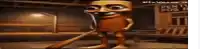 a cartoon character is standing next to a sign that says pintu pos