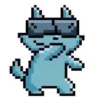 a pixel art of a cat wearing sunglasses and horns