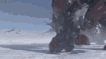 a computer generated image of a robot in the snow with the words honeycam.org at the top