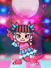 a cartoon drawing of a dragon dancing in front of a disco ball