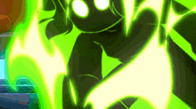 a cartoon character is surrounded by bright green light
