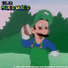 a cartoon of luigi from super mario world is holding a football