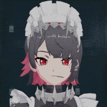 a girl in a maid costume is smoking a cigarette and has red nails
