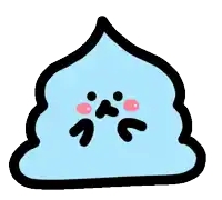 a cartoon drawing of a blue poop with a face on it