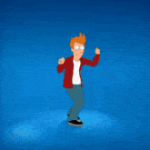 a cartoon character is dancing in front of a blue light