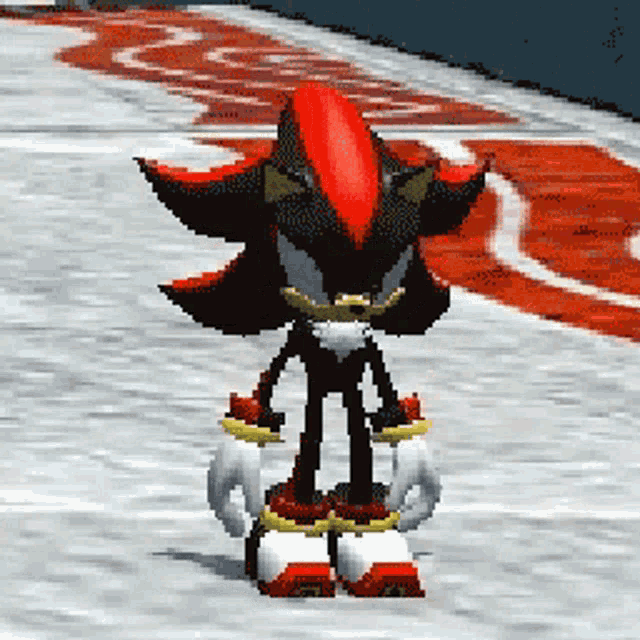 a gif of shadow the hedgehog brushing his quills back in a repeated motion
