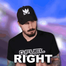 a man wearing a black shirt that says gfuel right on it