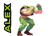 a cartoon character with the name alex on the bottom right