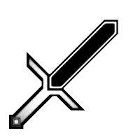 a pixel art drawing of a sword with a blue blade on a white background .