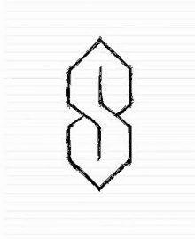 a black and white drawing of a letter s on a piece of paper .