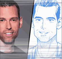a drawing of a man 's face next to a man 's face