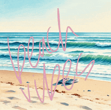 a painting of a beach with the words beach vibes