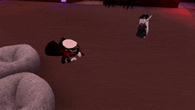 a cartoon character is laying on the floor with a sword