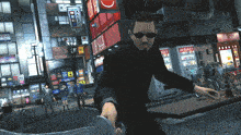 a man walking down a street with a club sega sign behind him