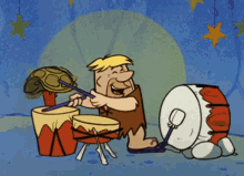 Barney Rubble The Flintstones GIF - Barney Rubble The Flintstones Playing Drums GIFs