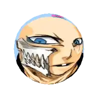 a cartoon character with a skull mask on their face .