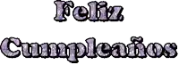 the words feliz cumpleanos are written in purple letters on a white background