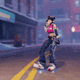 a video game character is standing on one leg in front of a sign that says ' abercrombie & fitch '