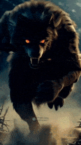 a painting of a werewolf with orange eyes