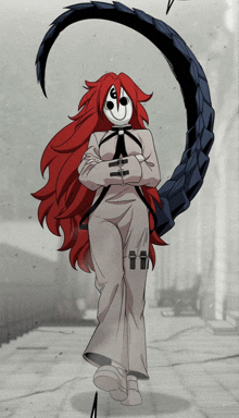 Alexandrine As A Prisoner Walking With Her Tail Out And Mask On GIF