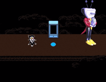 a pixel art drawing of a cartoon character with the words wow what 's mamma mama mia mamma mamma w on it