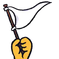 a cartoon of a pig holding a white flag