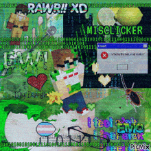a collage of images with the words rawr ! xd misclicker at the top