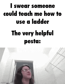 i swear someone could teach me how to use a ladder the very helpful pesta