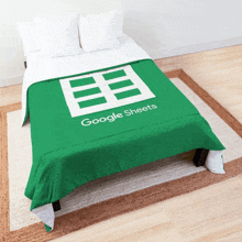 a green comforter with the words google sheets on it