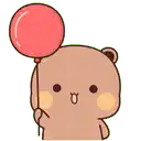 a cartoon teddy bear is holding a red balloon .