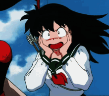 a cartoon girl with a bow and arrow covering her face