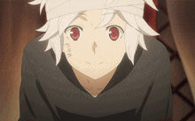 a white haired anime character with red eyes and a bandaged head