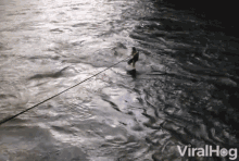 a man is standing in the water with a rope attached to him and the word viralhog is visible in the corner