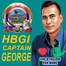a poster for hbgi captain george shows a man giving the peace sign
