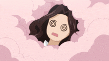 a cartoon of a woman with a swirling eye