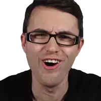 a man wearing glasses is making a funny face with his mouth open