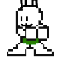 a pixel art of a person wearing a green underwear and a crown .